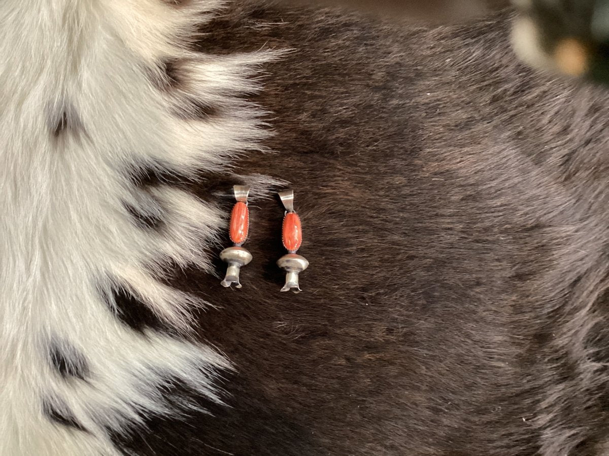 The Tanesha Long Red Spiny Squash Blossom Pendant - Turquoise Mustang