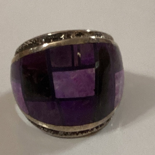 Ring, sugilite, inlay mosaic, by Lester James - Turquoise Mustang
