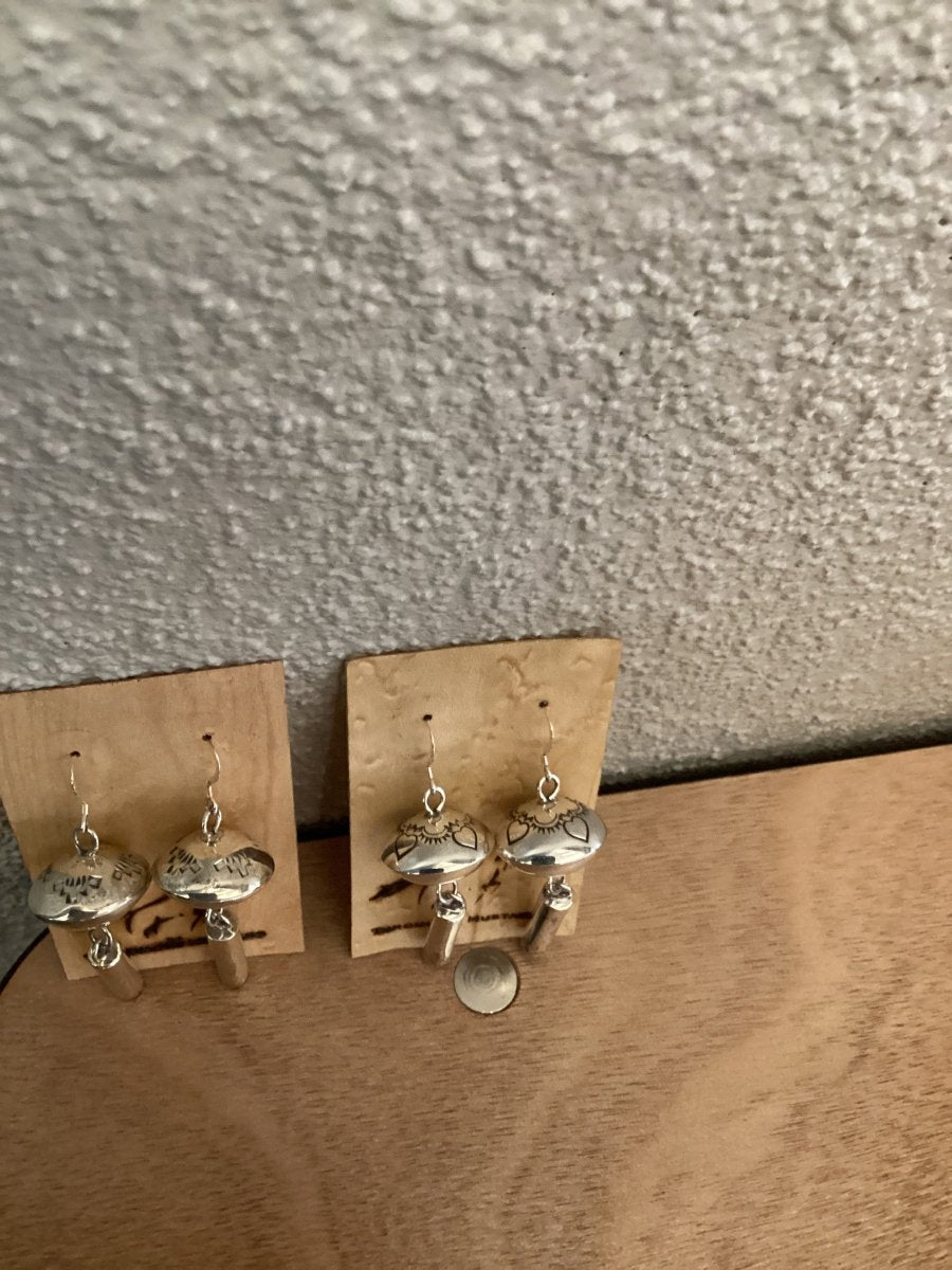Earrings, Saucer top squash blossom, Sterling Silver, Harold Joe - Turquoise Mustang