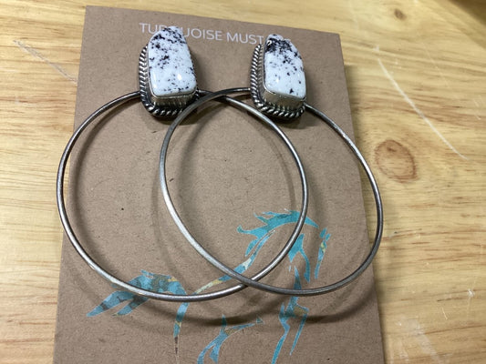 Earring, freeform white buffalo posts with hoops, Eloise Kee - Turquoise Mustang