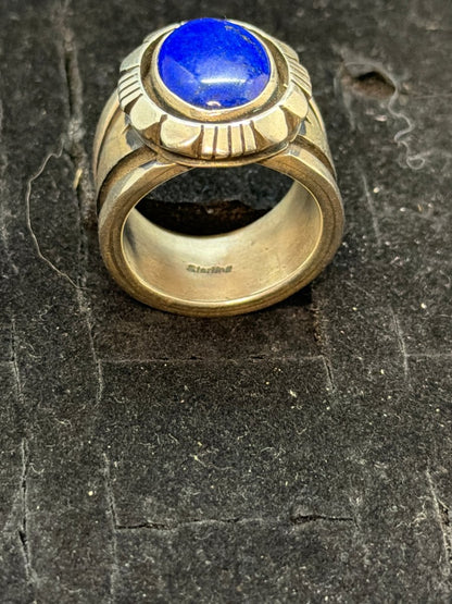Ring, Lapis Oval, Heavy Beveled Bezel with Filework, Size 10.25 Charley Willie - Turquoise Mustang