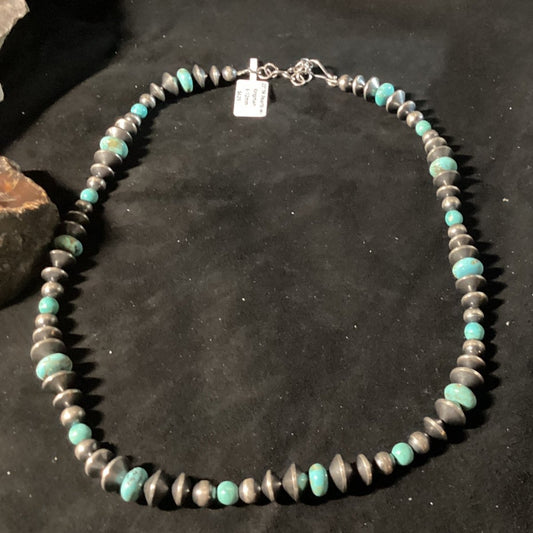 23", 1 strand, 8mm - 12mm TM Pearls with 6 - 12mm KIngman rondelles, TM - Turquoise Mustang