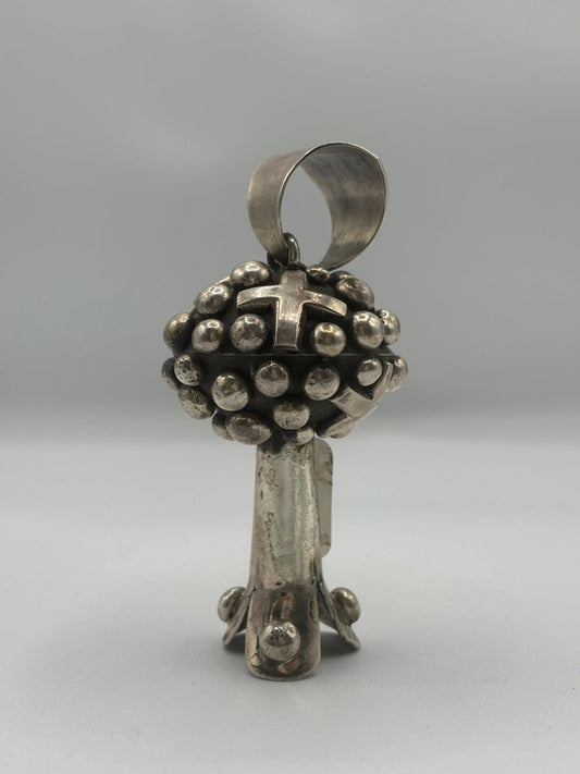 Raindrops & Crosses Squash Blossom Pendant - Turquoise Mustang