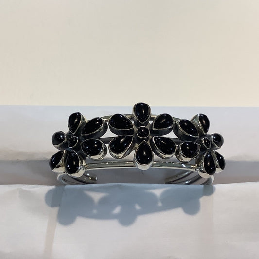 Wide Onyx Daisy Cluster Bracelet - Turquoise Mustang