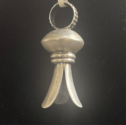 Pendant, Medium Squash blossom, all silver, saucer globe, corrugated bale, DD - Turquoise Mustang