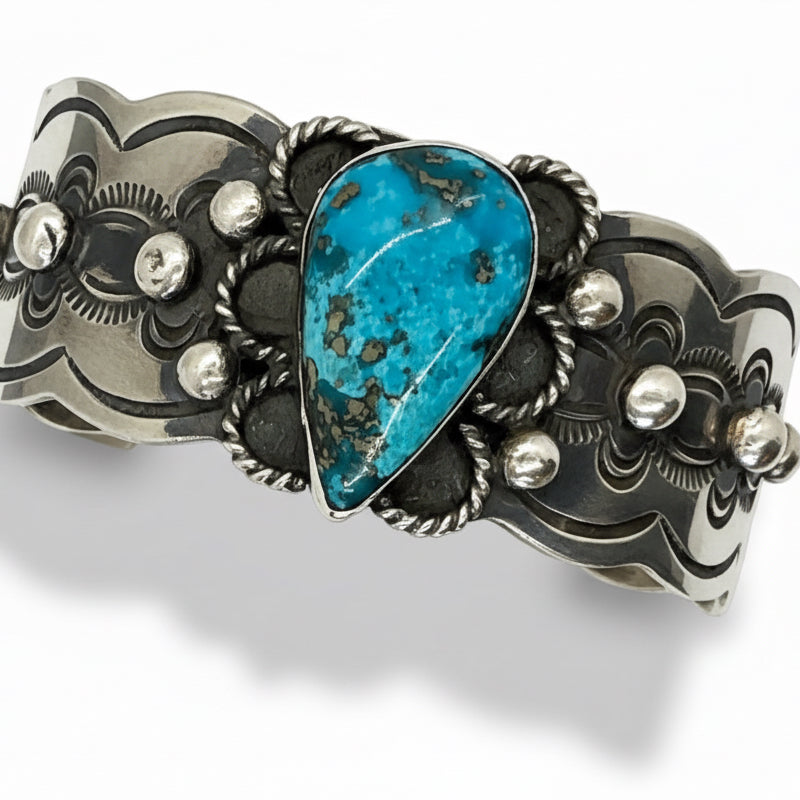 Teardrop Shaped Sonoran Gold Stone Cuff by Chimney Butte - Turquoise Mustang