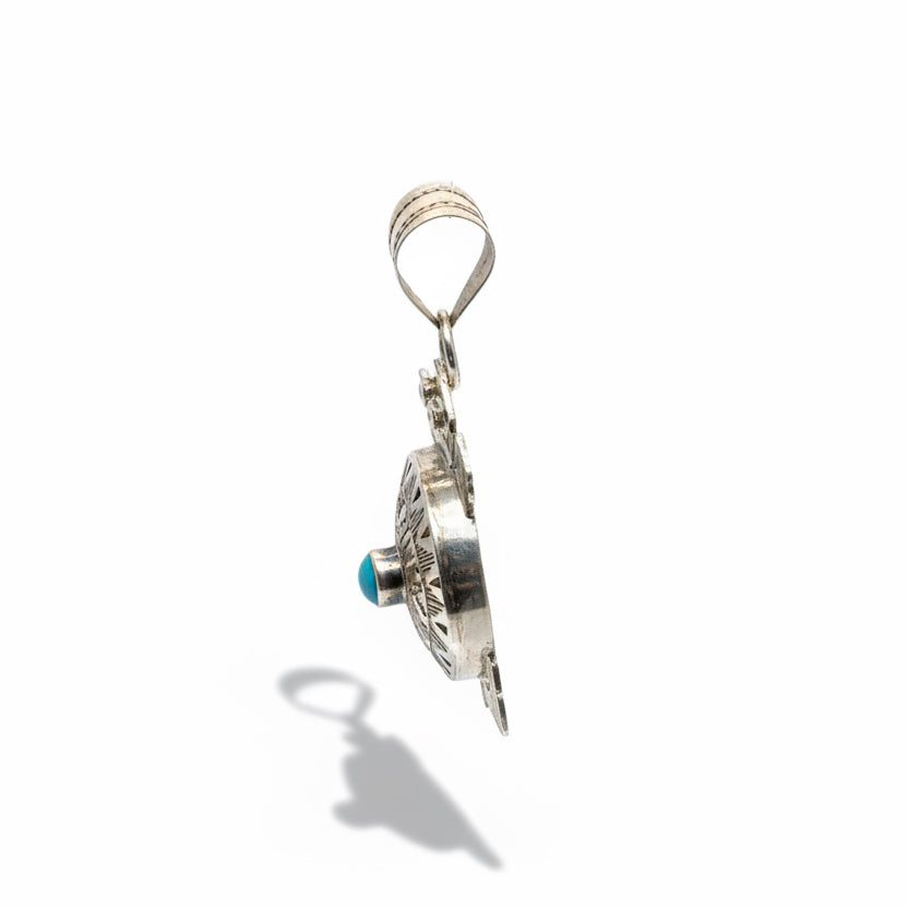 Turquoise & Sterling Silver Turtle Pendant, L. Mariano - Turquoise Mustang