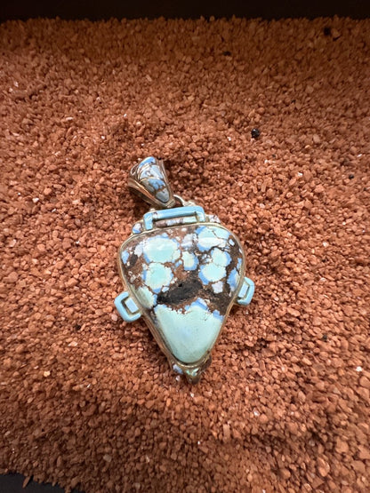 Golden Hills Turquoise Pendant with Inlaid Bail, by L&W Begay - Turquoise Mustang