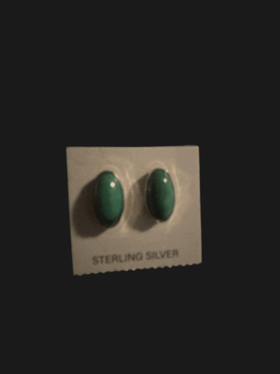 Earring, simple oval malachite studs - Turquoise Mustang
