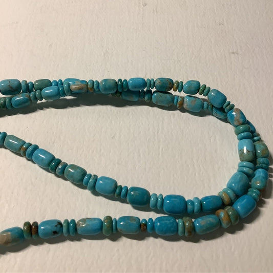 Dan Dodson 36" Kingman Barrel Beads, Necklace, - Turquoise Mustang