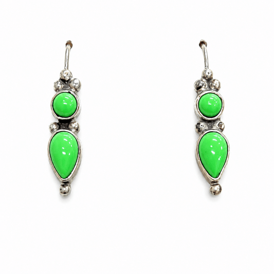 Vintage Navajo Two-Stone Gaspeite Dangle Earrings - Turquoise Mustang