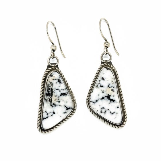White Buffalo Large Triangle Dangles, Judith Dixon (Navajo) - Turquoise Mustang