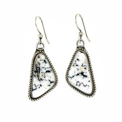 White Buffalo Large Triangle Dangles, Judith Dixon (Navajo) - Turquoise Mustang
