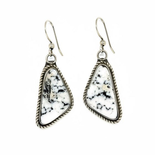 White Buffalo Large Triangle Dangles, Judith Dixon (Navajo) - Turquoise Mustang