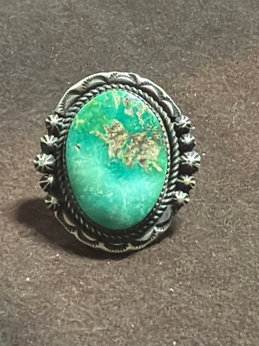 Royston Turquoise Oval Ring by Richard Yazza - Turquoise Mustang