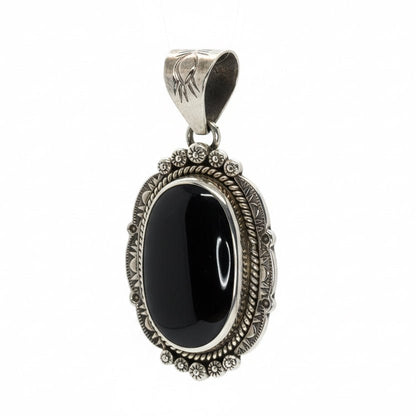 Black Onyx Oval Shield Pendant, Dan Dodson - Turquoise Mustang