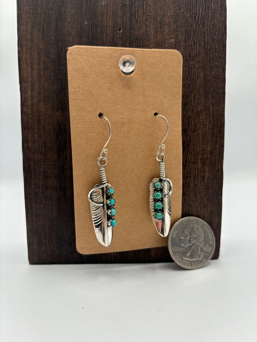 The Cattail Feather Earrings - Turquoise Mustang