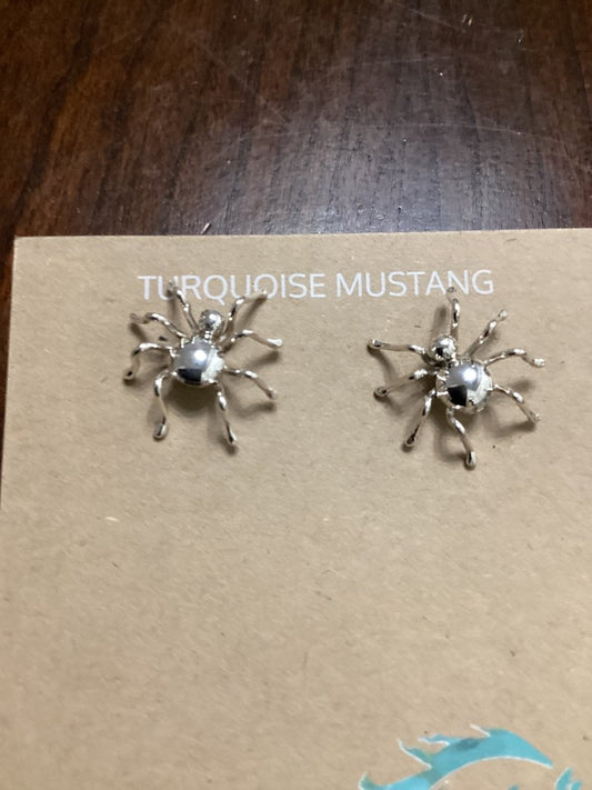 Earring, All Silver, cast Spider posts, Effie Garfield - Turquoise Mustang