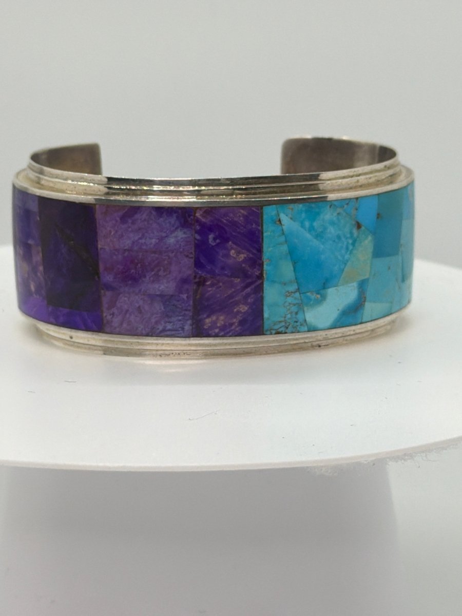 Sugilite and Turquoise Mosaic Inlay Cuff Bracelet, Henry Sam - Turquoise Mustang