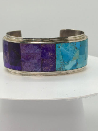 Sugilite and Turquoise Mosaic Inlay Cuff Bracelet, Henry Sam - Turquoise Mustang