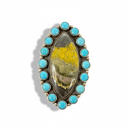 Bumblebee Jasper and Kingman Turquoise Cluster Ring by G James - Turquoise Mustang