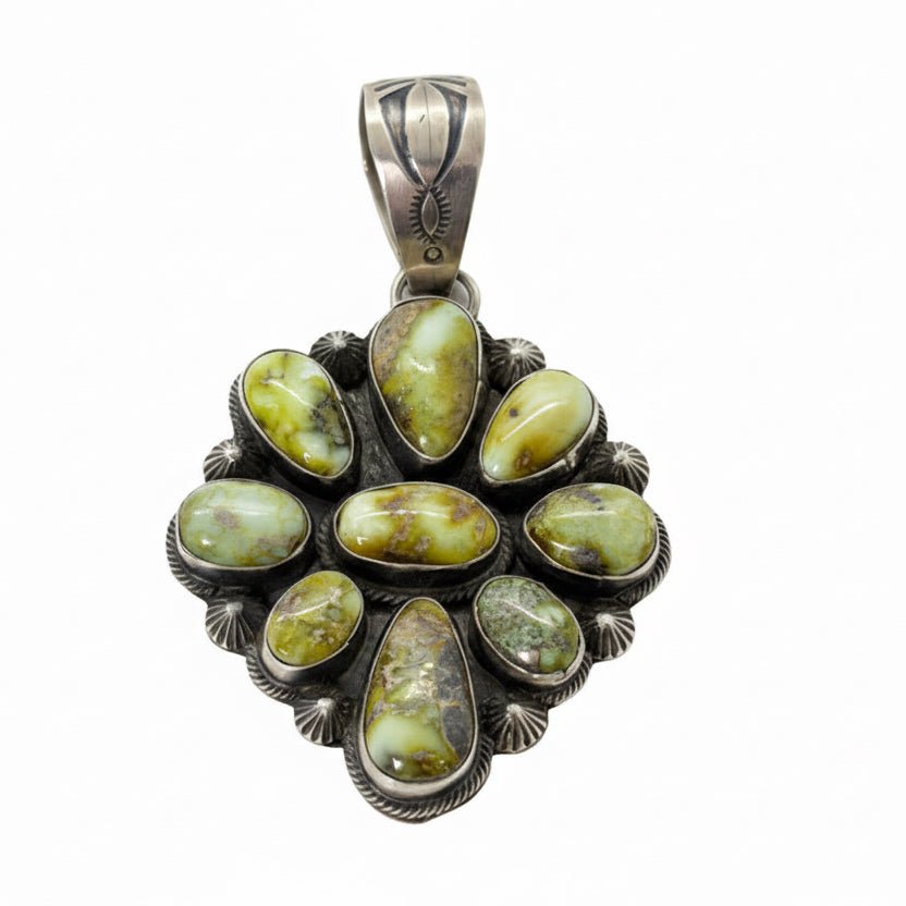 Palomino 9 - Stone Navajo Floral Cluster Pendant, Timothy Yazzie - Turquoise Mustang