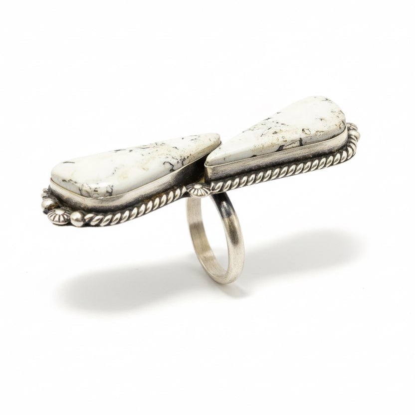 White Buffalo Freeform Ring, Eugene Belone (Adjustable) - Turquoise Mustang