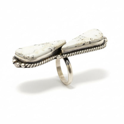 White Buffalo Freeform Ring, Eugene Belone (Adjustable) - Turquoise Mustang