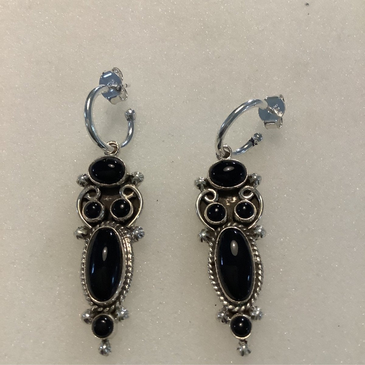 Black Onyx 5 Stone Drops on Huggy Hoops - Turquoise Mustang