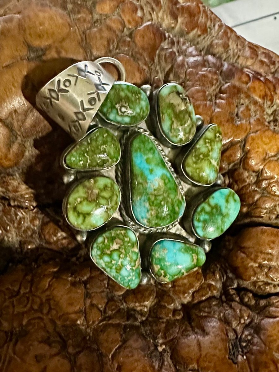 Freeform Sonoran Gold Turquoise Cluster Pendant, by P. Johnson - Turquoise Mustang