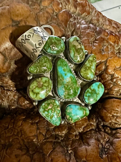 Freeform Sonoran Gold Turquoise Cluster Pendant, by P. Johnson - Turquoise Mustang