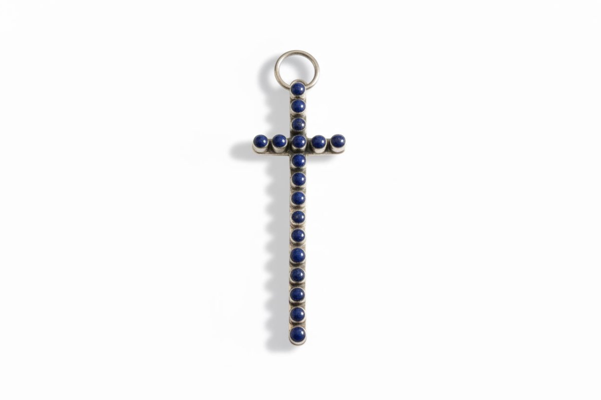 The Morning Glory Narrow Cross in Premium Lapis, TM - Turquoise Mustang