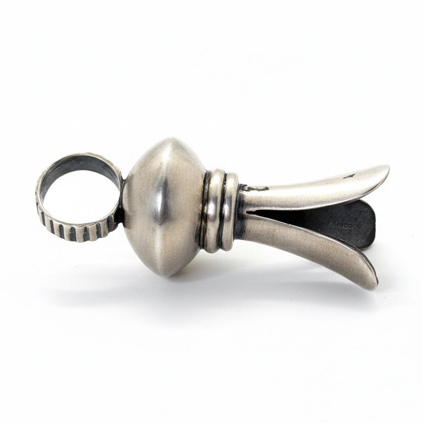 Small All - Sterling Squash Blossom Pendant with Saucer Globe & Corrugated Bale, Dan Dodson - Turquoise Mustang