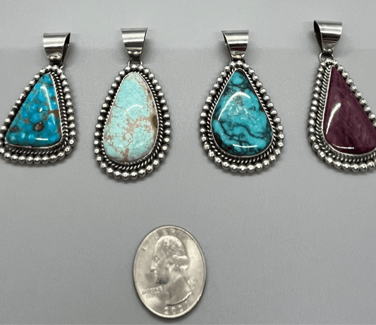 Pendant, Medium - Large single stone 8, Ceremonial, Red Web, Mary Spencer - Turquoise Mustang