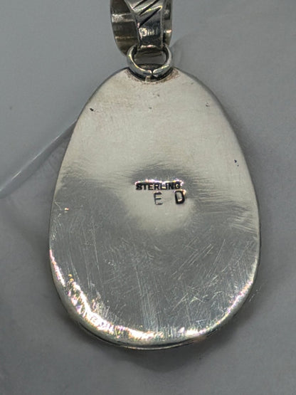 Large Oval Wild Horse Magnesite and Sterling Silver Pendant, ED - Turquoise Mustang