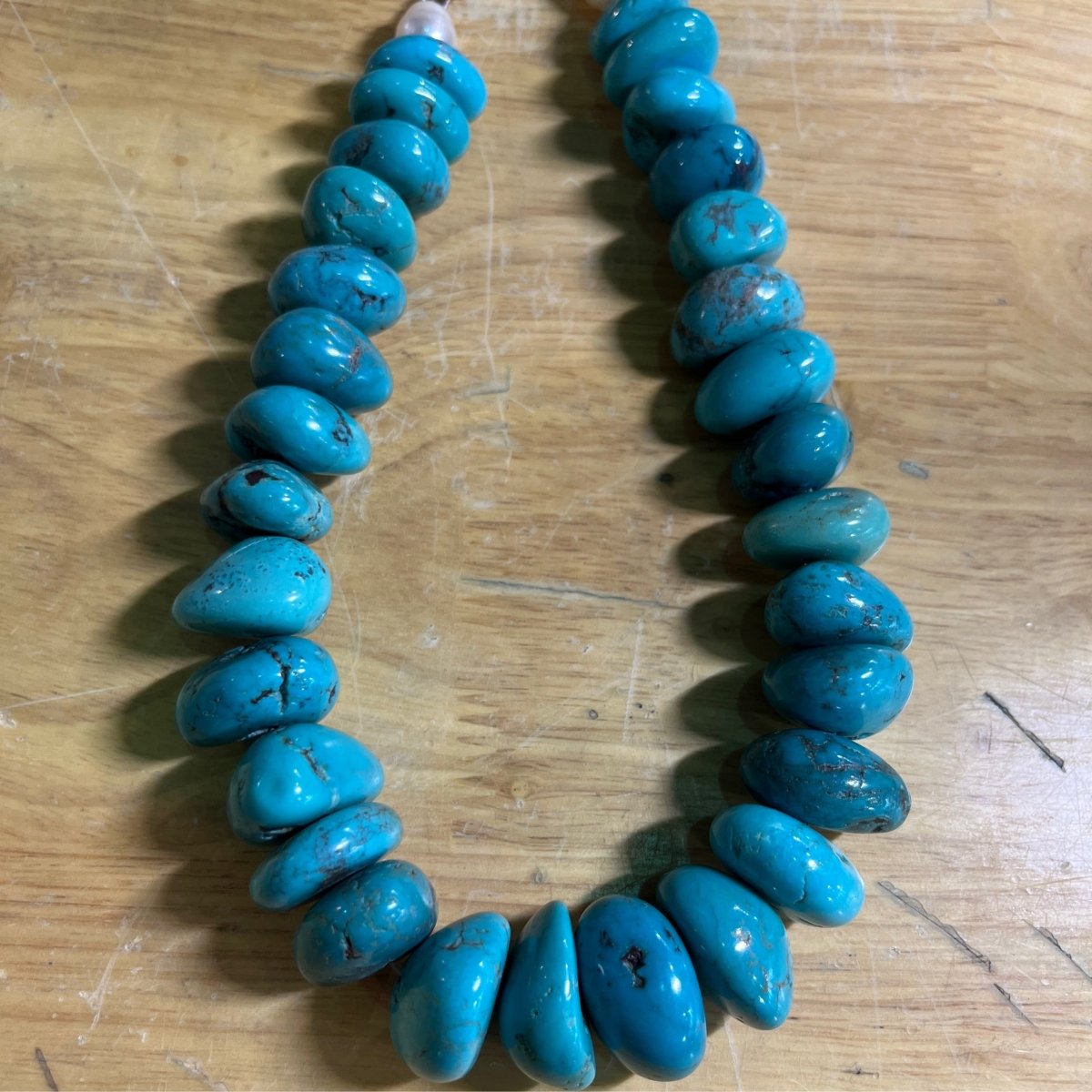 Necklace, large Fox Mine Freeform beads, 17", unknown - Turquoise Mustang