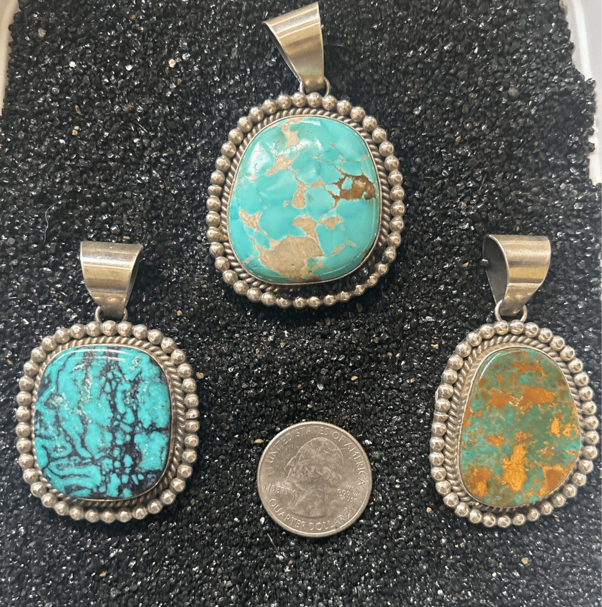 Assorted Large single stone Pendants by Mary Spencer: Number 8, Kingman Ceremonial, Royston, Birdseye Red Web - Turquoise Mustang