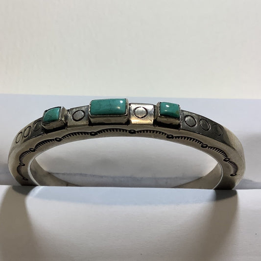Bracelet, 3 rect. stone Heavy Ingot GREEN Turquoise Cuff, DD (1) - Turquoise Mustang
