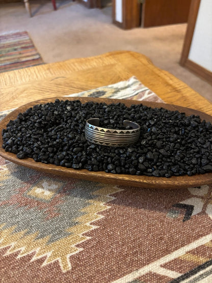 All Silver, 5 - row Stamp Cuff, by Navajo Silversmith, Calvin Martinez - Turquoise Mustang