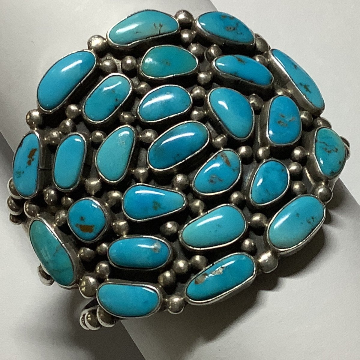 Wide Navajo Cuff with 25 Freeform Turquoise Stones, by William Vandever - Turquoise Mustang