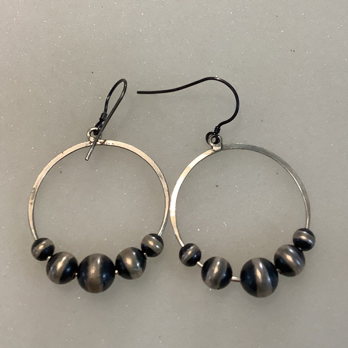 Hammered Hoops with Navajo Pearls - Turquoise Mustang