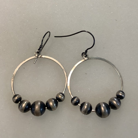 Hammered Hoops with Navajo Pearls - Turquoise Mustang