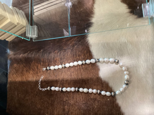 18” Large Freshwater Potato Pearls and 10mm Silver Pearls by TM - Turquoise Mustang