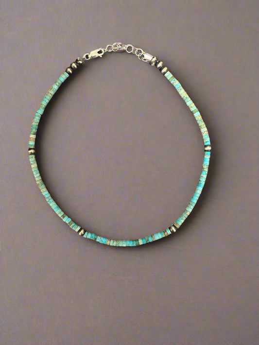 Turquoise Heishi 13" Choker - Turquoise Mustang