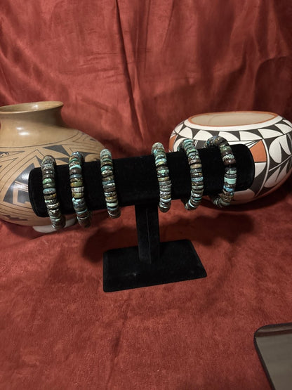 12mm Polychrome Turquoise Heishi Stretch Bracelet (6.5–8”) - Turquoise Mustang