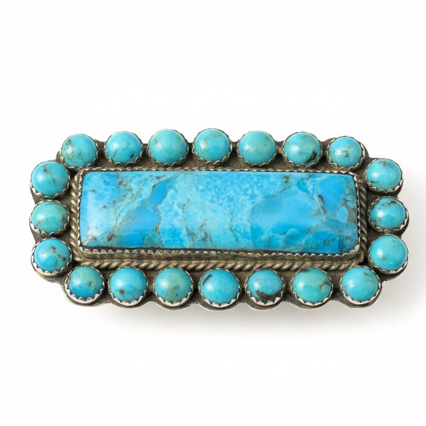 Rectangular Kingman Turquoise Cluster Ring, Adjustable Patrick Yazzie - Turquoise Mustang