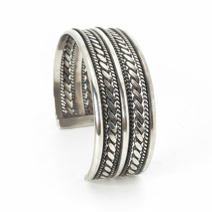 Half - Round Fine Rope and Flattened Rope Five - row Sterling Silver Bracelet Cuff, Tahe - Turquoise Mustang