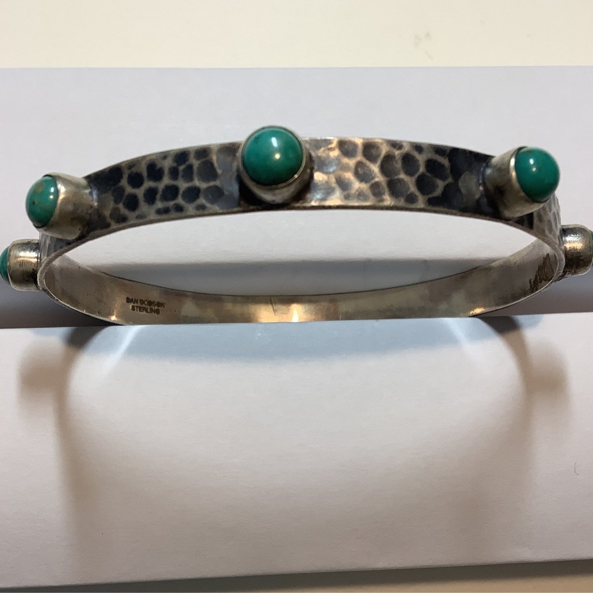 Bangle, Hammered w/ Pearl Rounds or onyx/lapis squares - Turquoise Mustang