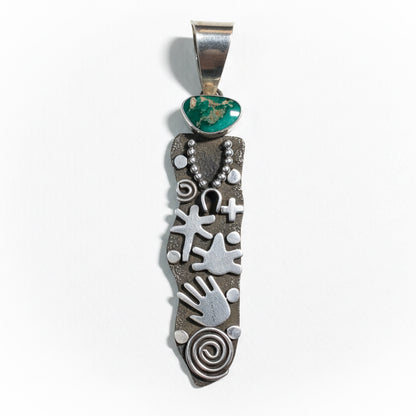 Alex Sanchez Petroglyph Pendant with Royston Turquoise - Turquoise Mustang