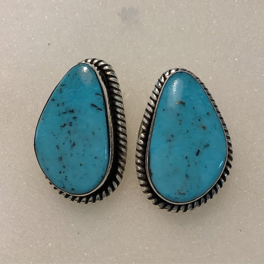 Earrings, Turquoise Cab, freeform, stud, DD - Turquoise Mustang